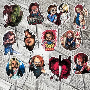 Toppers per cupcake di Chucky, la sposa di Chucky, topper per cupcake horror, topper per cupcake spettrali, festa di Halloween