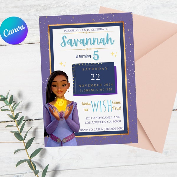 Wish Invitation | Wish Birthday Invitation | Wish Digital Invite, Invite Instant Download