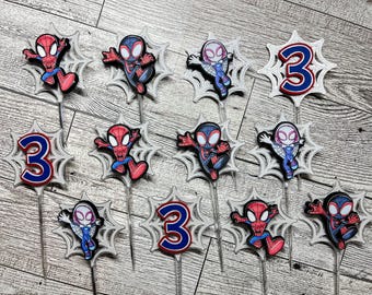 Adornos para cupcakes de Spidey y sus amigos, cumpleaños de Spidey y sus amigos, pastel de Spidey y sus amigos