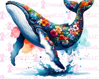 Megattera floreale PNG, Clipart dell'oceano (download digitale)