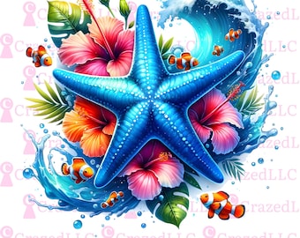 Retro Floral Summer Png, Preppy Starfish Png, Ocean Png, Summer Vibes Png, Girly Summer Png, Beach Png, Summer Coquette Png, Starfish