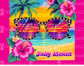 Salty Beach PNG: Tropical Flowers Sublimation Design (Digital Download)