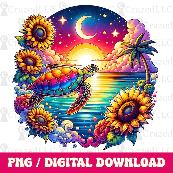 Boho Floral Sea Turtle PNG | Sublimation Design | Digital Download