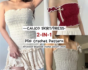 Calico 2-in-1 Top/Dress | PDF Crochet Pattern | Crochet Shirring Top/Dress | Coquette