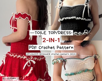 Toile 2-in-1 Top/Dress | PDF Crochet Pattern | Crochet Shirring Top/Dress | Coquette