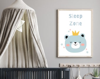 Kiddo Press - Sleep Zone print, Boys nursery & bedroom wall decor, daycare poster, playroom wall art