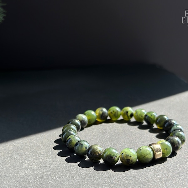 Canadian Nephrite Jade Bracelet | Genuine Nephrite Jade | Stretch Bracelet | 8mm Beads | 14K Gold Filled