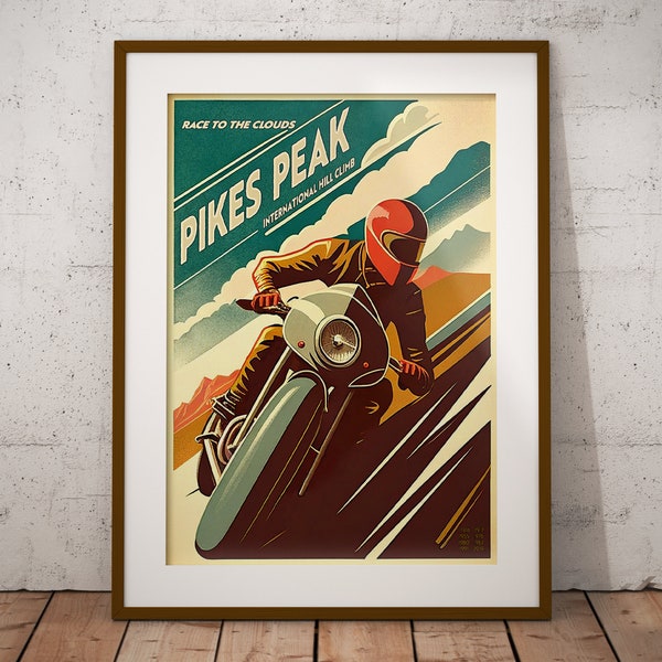 Pikes Peak International Hill Climb Commemorative Poster Wall Art Motorcycle Racing Décor