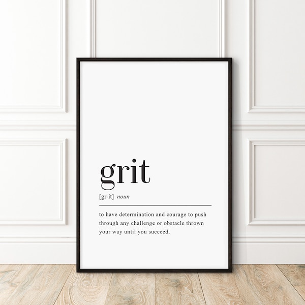 Grit druckbare Wandkunst, Wohnheim, Büro, Fitnessstudio, motivierendes Zitat Poster, sofortiger digitaler Download, moderne Grit Definition Art