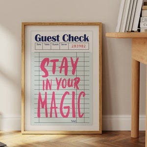 Zostań w swoim magicznym bon upominkowy Modna sztuka ścienna do wydrukowania, wystrój eleganckiego akademika, plakat ścienny z czekiem dla gości, nowoczesny wystrój wózka barowego