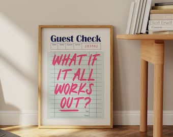 ¿Qué pasa si todo funciona? Arte de pared de cheques de invitados, póster de cheques de invitados retro de moda imprimible, descarga instantánea de decoración de dormitorio preppy digital