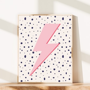 Trendy Lightning Bolt Retro Digital Download Art Printable, Pink Lightning Poster Print, Preppy Dorm, Teen Bedroom Decor, Retro Wall Art