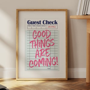 Guest Check Good Things Are Coming Wall Art Printable, Trendy Bar Cart Decor, College Dorm Poster, Preppy Room Decor, Guest Check Print