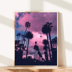 California Neon Skies Wall Art Printable, Coastal Palm Trees Poster, Digital Download Beach Artwork, Preppy Surf Decor, Dorm, Teen Bedroom