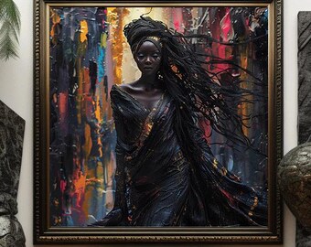 Lebendige Afrikanerin Kunstdruck, ethnische Wanddekoration (Digitaler Download)