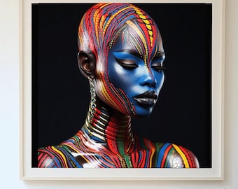 Bunte Afrikanerin Kunstdruck, Mode Wandkunst (Digitaler Download)