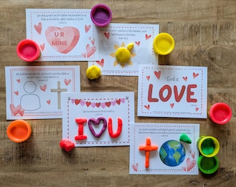 Christian Valentine's Day Playdough Mat Cards | God's Love Printable | Kids | Scripture Verse