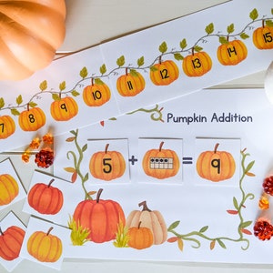 Letras y números de calabaza para imprimir en formato PDF - preescolar - otoño - conteo - alfabeto - letras mayúsculas - juego - educación en el hogar - jardín de infantes