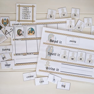 May include: A printable educational activity for children featuring an Egyptian theme. The activity includes a word list, a graphic organiser, and a spelling activity. The words include "away", "funny", "go", "blue", "come", "can", and "big".