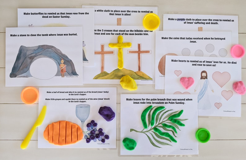 Easter Playdough Mats Printable Holy Week Palm Sunday Maundy Thursday Good Friday Play Dough Preschool Sunday School image 1