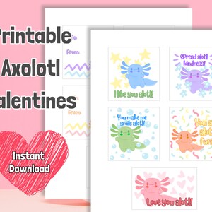 Adorable Axolotl Valentines - Printable - Instant Download - Kinder Valentinstag - Valentinstag - 14.Februar -