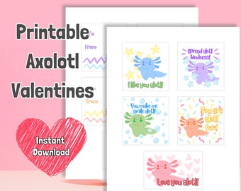 Adorables cartes de Saint-Valentin Axolotl - Imprimable pour la Saint-Valentin pour enfants (PDF)
