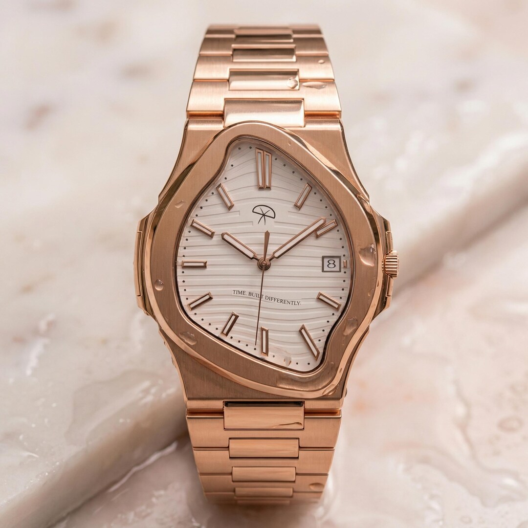 Rose Gold Automatic Watch, Surrealist Art Design, Asymmetrical ...