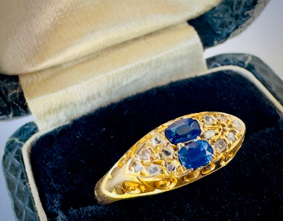 Antique 18ct gold late Victorian sapphire & rose c