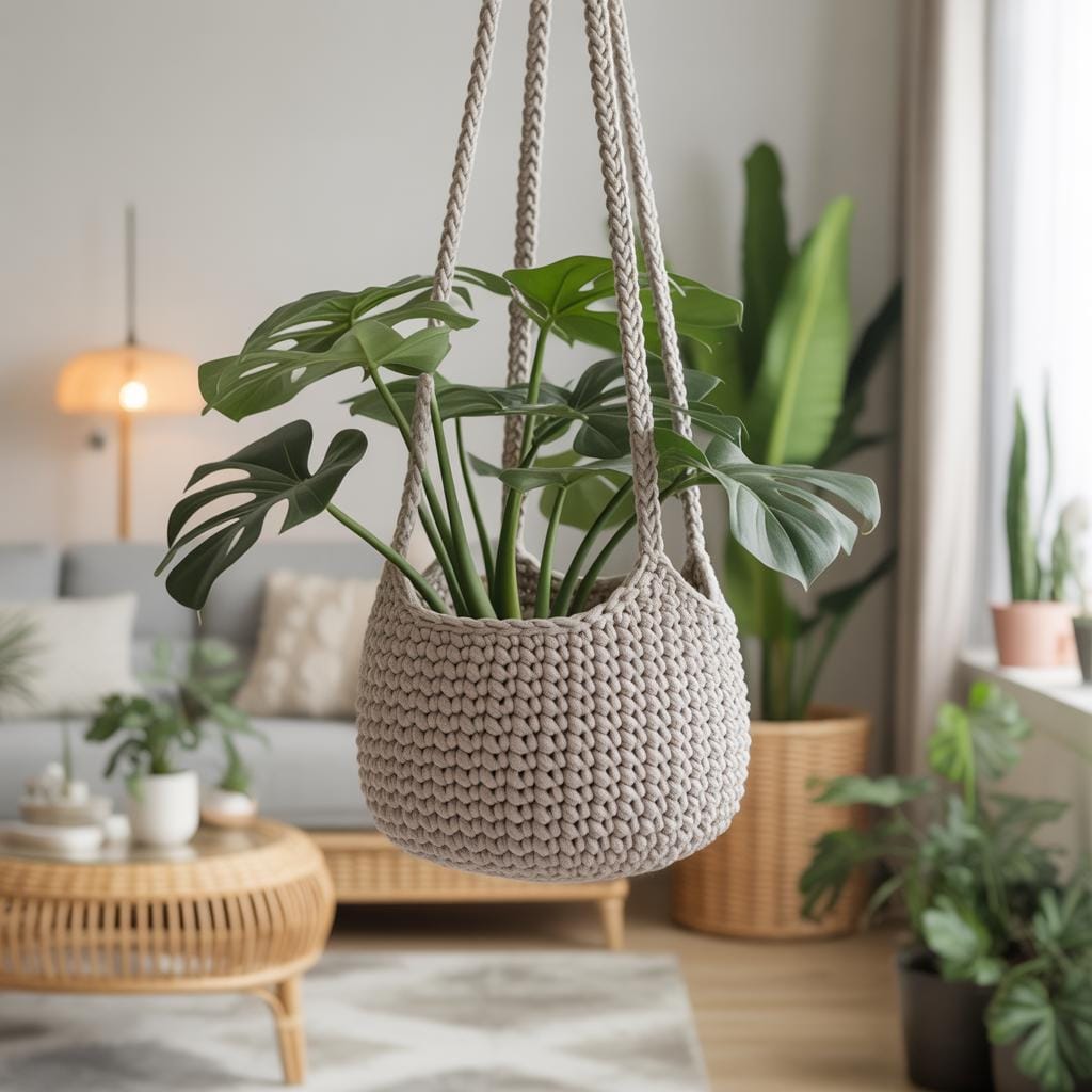 32 Monstera Crochet Patterns for Tropical Leaves, Wall Hangings, and Potted Plants 8 Hanging Monstera Plant Basket Pattern