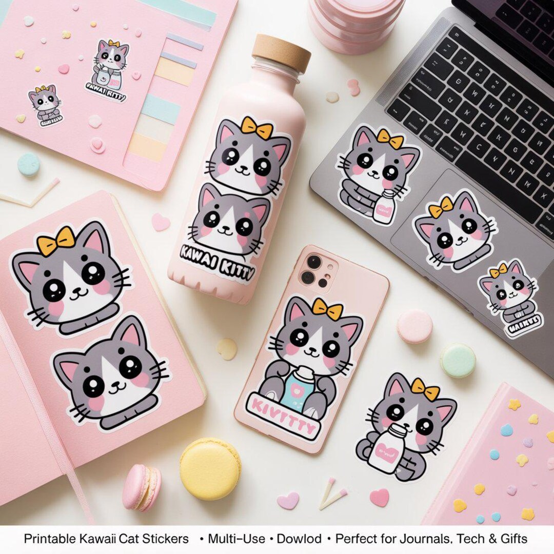 Kawaii Cat Stickers | Waterproof Vinyl Decals for Laptop, Journal - Etsy