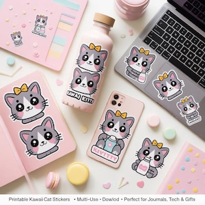 Pegatinas de gatitos kawaii / Pegatinas de vinilo de gatos adorables para diarios, portátiles y manualidades / Regalo adorable para amantes de los gatos