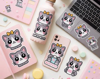 Kawaii Cat Stickers | Waterproof Vinyl Decals for Laptop, Journal