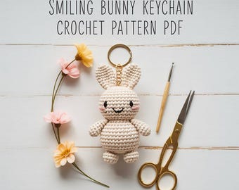 Smiling Bunny Keychain Crochet Pattern PDF | Cute Amigurumi Bunny Keychain Tutorial | Beginner Crochet Animal Pattern