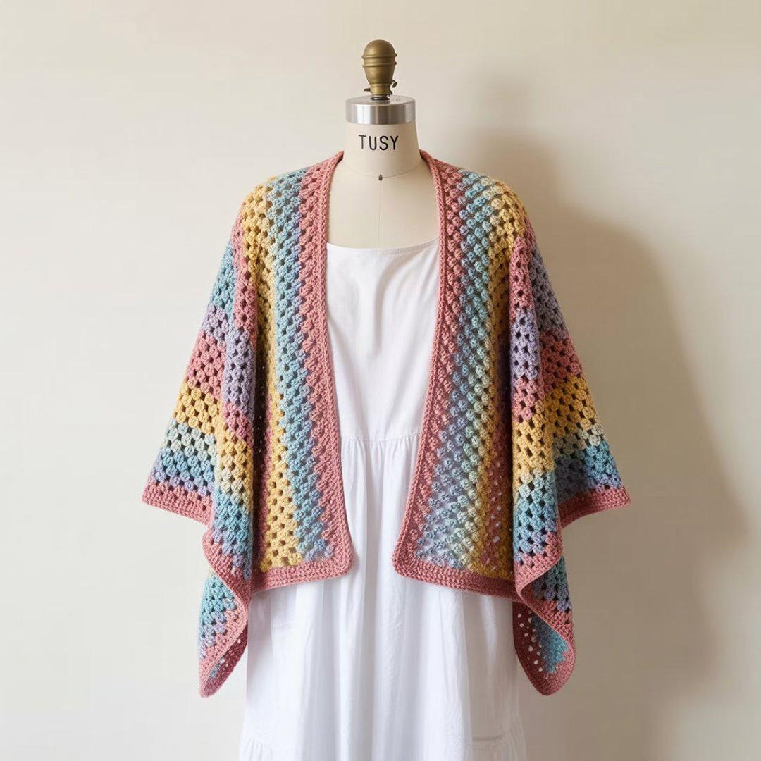 Granny Ruana Crochet Pattern | Colorful Boho Wrap | Easy Oversized ...