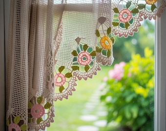 2 in 1 Flower Curtain Crochet Pattern | DIY Window Decor PDF + Word