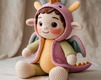 Crochet Dragon Plush Pattern PDF, Amigurumi Dragon Toy, Cute Fantasy Dragon Crochet Pattern, DIY Stuffed Animal Tutorial, Digital Download