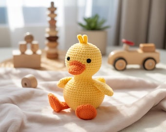 Haakpatroon eend in Maisy-stijl pdf | Zelfstudie amigurumi-eend knuffel | Geschikt voor beginners: gehaakt dierenpatroon direct downloaden