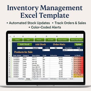 Inventory Management Excel Template | Automated Stock Tracker | Product Sales Order Sheet | Small Business Inventory Spreadsheet
