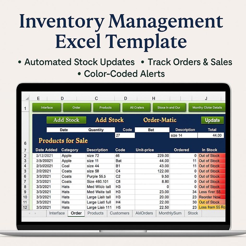 Inventory Management Excel Template: Automated Stock Tracker for Small ...