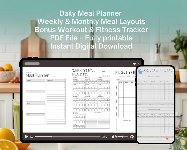 Fitness & Meal Planner Template: Canva Editable Workout Tracker (A4 PDF ...