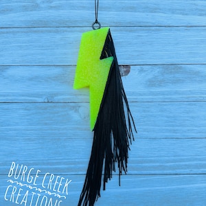 Lightening Bolt Car Freshie with fringe, Car Air Freshener, Retro Lightening bolt, lightening bolt car accessories, western car freshie