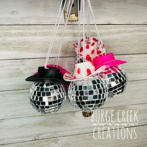 Disco ball Car charm, disco ball, rear view mirror charm, car charm, car, cowboy, cowboy hat, Disco cowgirl, car accessories, western,punchy