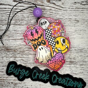 Halloween car freshie, Halloween vibes, retro Halloween collage, checkered, car air freshener, fall freshie, gift for her, car candle, gift