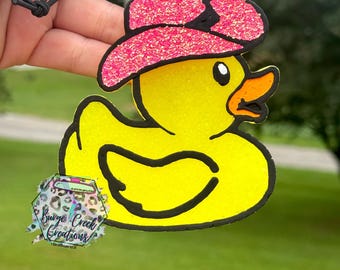 Duck Car Freshie, duck w/ cowboy hat, car candle, car air freshener, best friend gift, cow print rubber duck, car accessories, gift for her