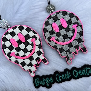 Checkered Drippy Smiley Face freshie, smiley face freshie, car freshie, car air freshener, retro smiley, best friend gift, gift for sister