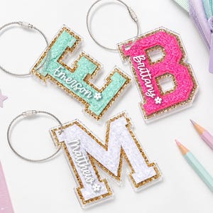 Etiqueta personalizada con iniciales para mochila, etiqueta de acrílico con nombre, para la vuelta al cole de los niños.