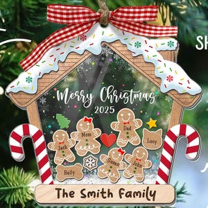 Adorno familiar personalizado, adornos navideños familiares 2025, adorno de jengibre personalizado, regalos navideños familiares, adorno 4D Shake
