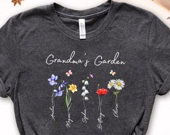 Customized Grandma's Garden Shirt, Mothers Day Gift For Grandma, Birthday Gifts For Nana, Mom Shirts, Mama Shirt, Birth Flower Shirt Gift