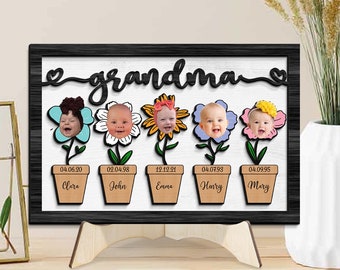 Personalized Grandma's Garden Wooden Sign, Custom Grandma Gift with Grandkid's Photo, Mothers Day Gift, Gift for Grandma from Kid, Nana Gift
