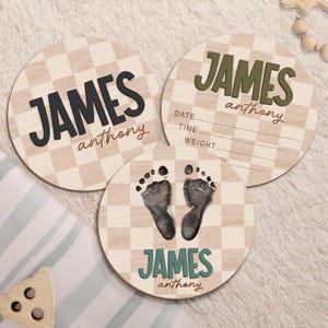Checkered Birth Announcement Sign, Wooden Boy Name Sign, Baby Boy Nursery Decor, Baby Arrival Hospital Name Sign, Newborn Stats Sign